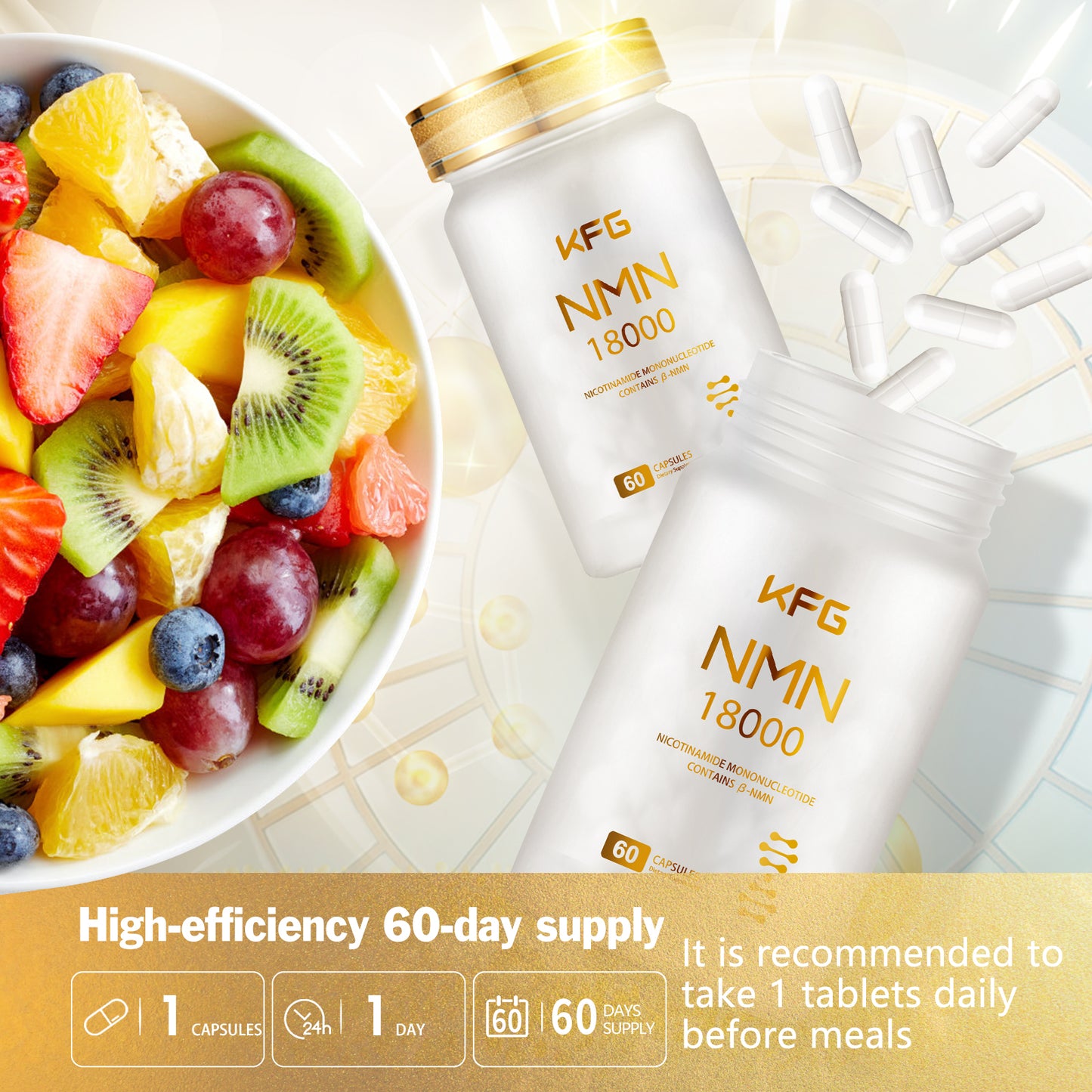 KFG NMN 18000 - NMN Nicotinamide Mononucleotide Supplement with Resveratrol, Stabilized Form & 99% High Purity to Boost NAD+ Levels for DNA Repair Supplement,for Healthy Aging,60 Capsules