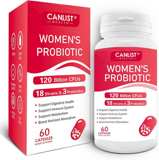 Women's Probiotics120 Billion CFUs 18 Strains 3 Prebiotics & Digestive Enzymes Contains Organic Prebiotic Cranberry Women's Health Digestive & Immune Support Non-GMO Soy Gluten Dairy Free