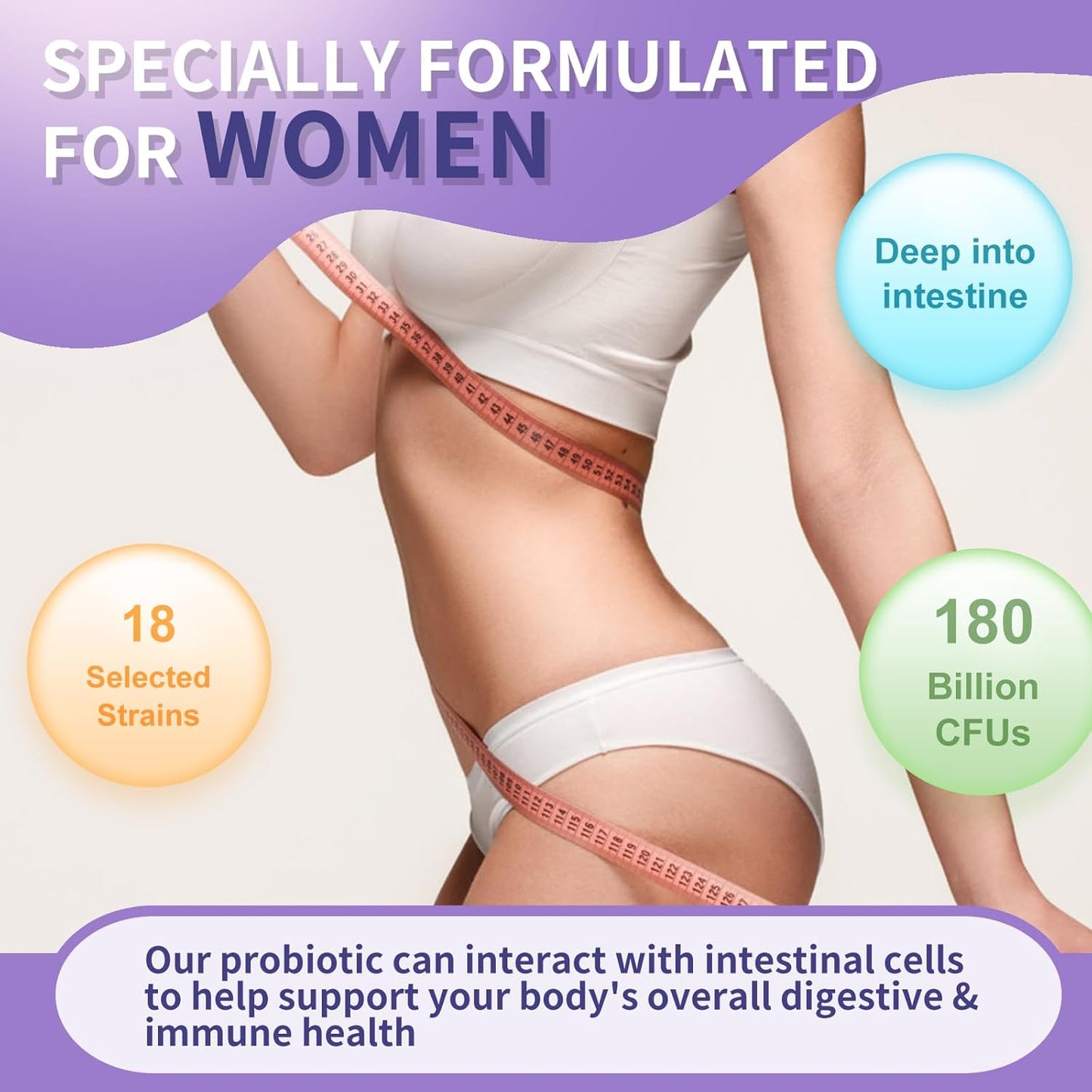 Probiotics 180 Billion CFU 18 Strains Contains Organic Prebiotic Cranberry Probiotic Supplement Digestion Immunity for Women's Health,Non Soy Gluten Dairy Free 90 Vegetarian Capsules