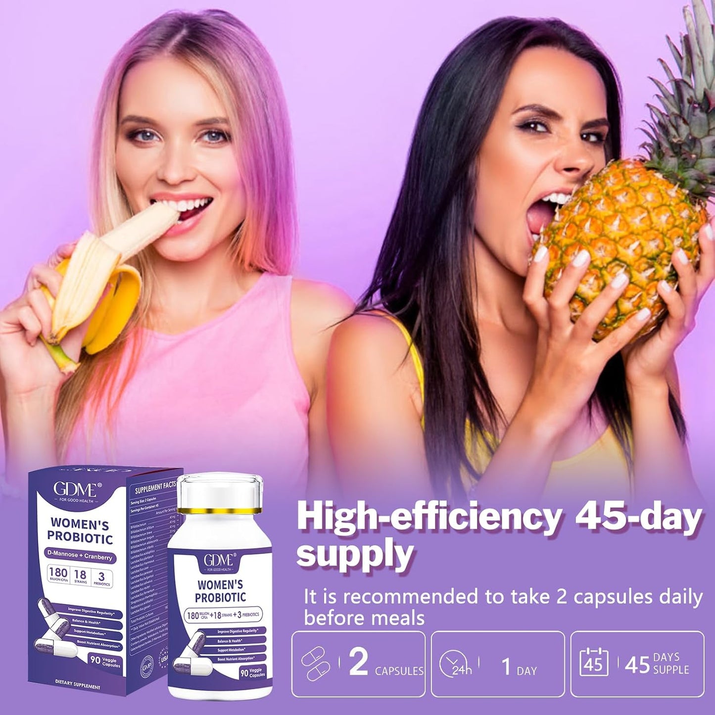 Probiotics 180 Billion CFU 18 Strains Contains Organic Prebiotic Cranberry Probiotic Supplement Digestion Immunity for Women's Health,Non Soy Gluten Dairy Free 90 Vegetarian Capsules