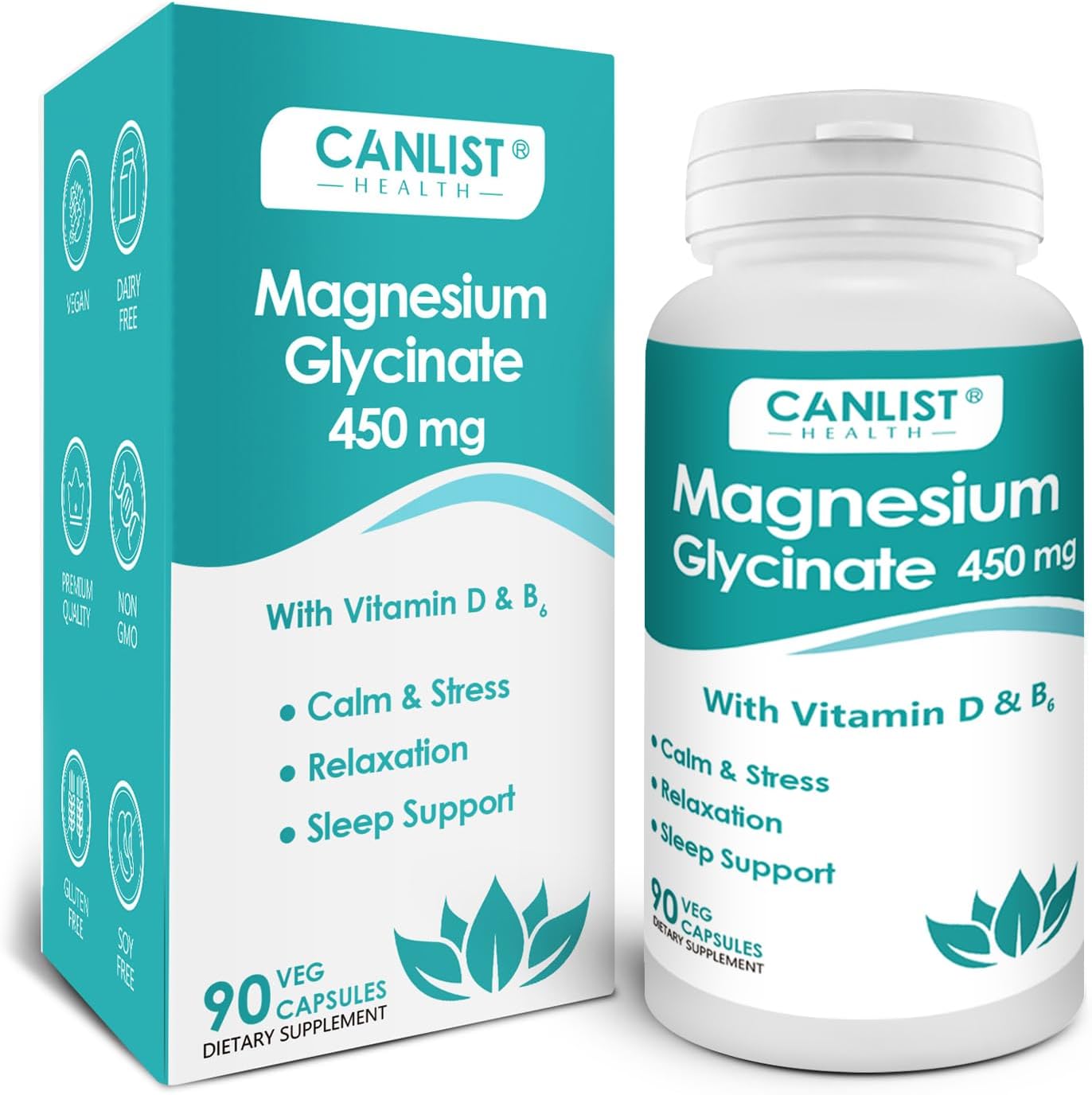 Magnesium Glycinate Supplements 450mg for Bone & Muscle Health, Supports Deep Sleep, Muscle Relaxation & Stress Relief, High Absorption, Vegan, Non-GMO, 90 Capsules