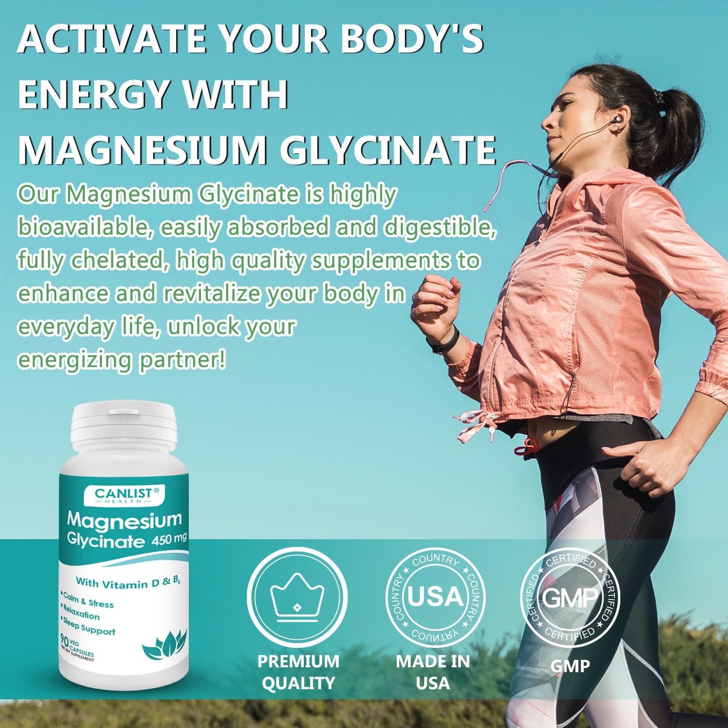 Magnesium Glycinate Supplements 450mg for Bone & Muscle Health, Supports Deep Sleep, Muscle Relaxation & Stress Relief, High Absorption, Vegan, Non-GMO, 90 Capsules