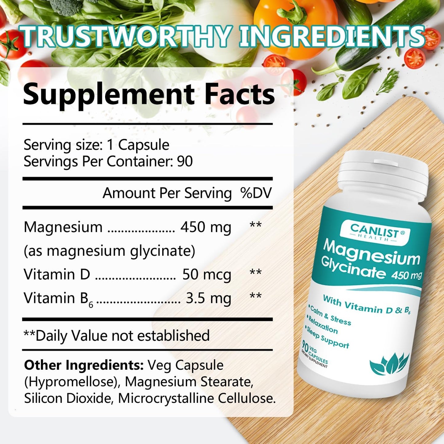 Magnesium Glycinate Supplements 450mg for Bone & Muscle Health, Supports Deep Sleep, Muscle Relaxation & Stress Relief, High Absorption, Vegan, Non-GMO, 90 Capsules