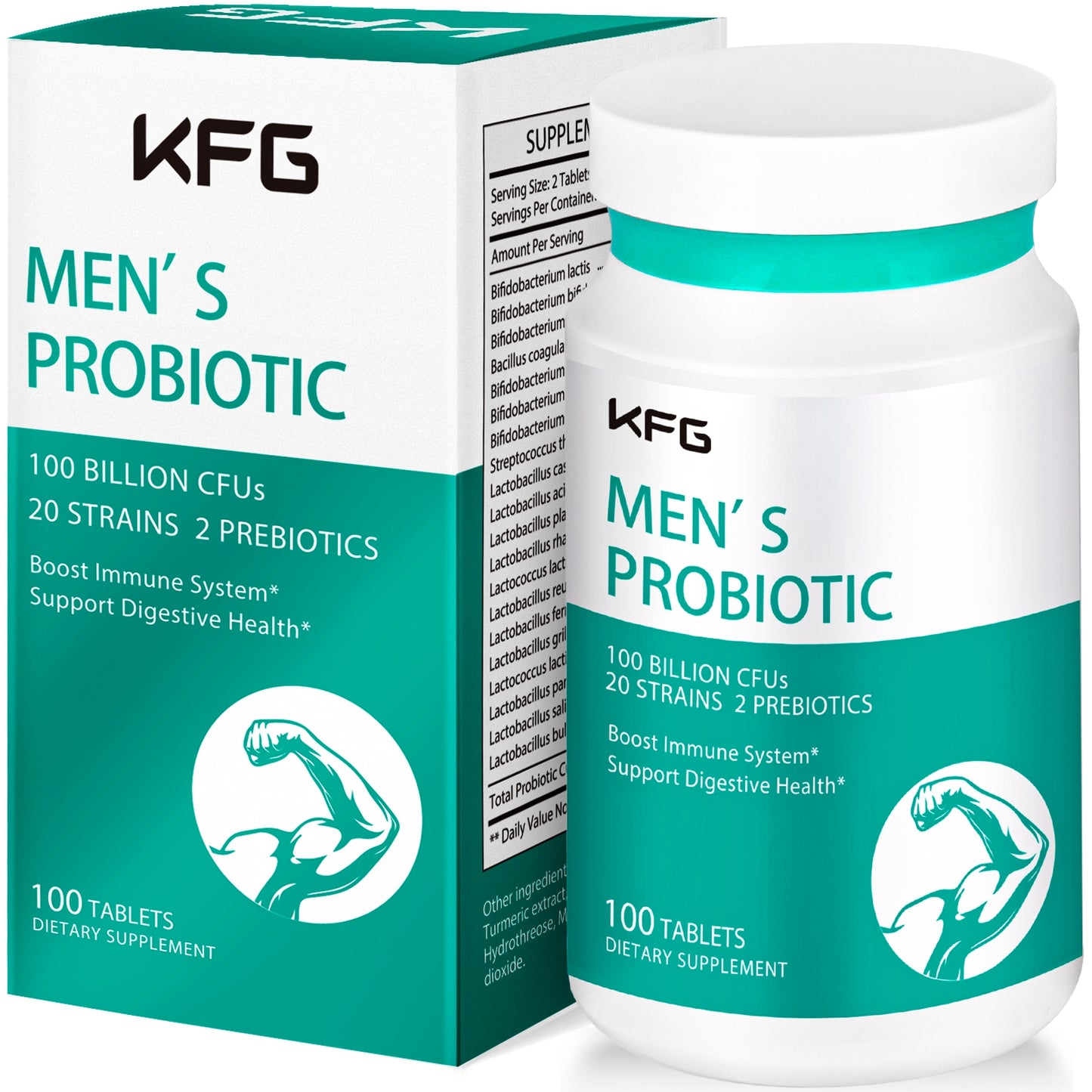 KFG Probiotics for Men Digestive & Immune Support ,Shelf Stable Non-GMO 90 Vegetarian Capsules