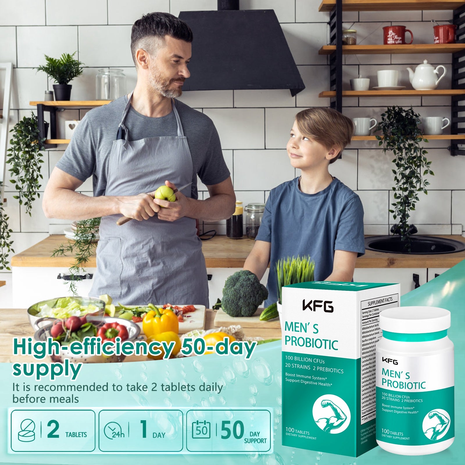 KFG Probiotics for Men Digestive & Immune Support ,Shelf Stable Non-GM ...