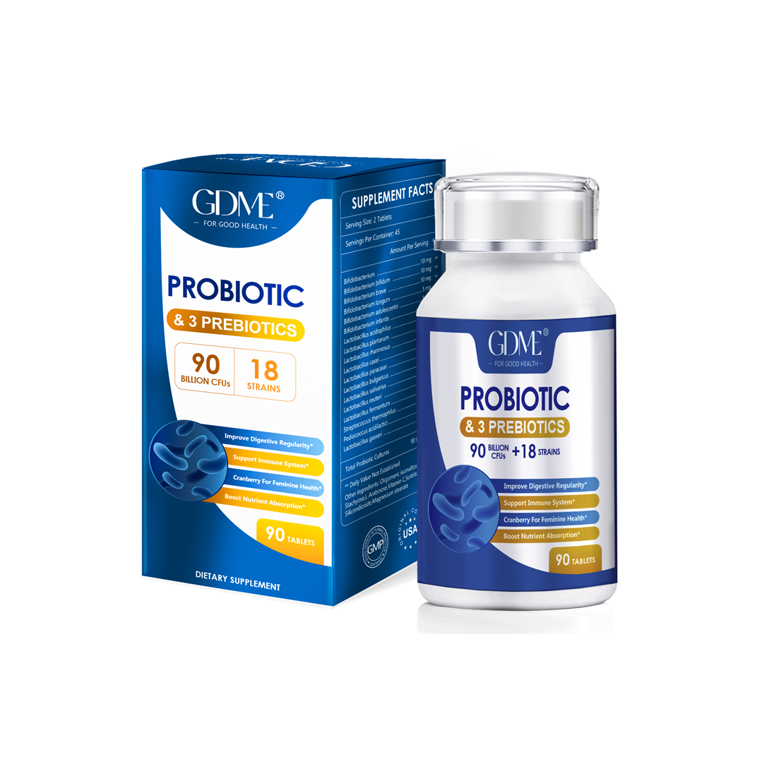 GDME Probiotics 90 Billion CFU 18 Strains, Contains 3 Prebiotics, for Men & Women, Once Daily Probiotic Dietary Supplement, Boosts Digestive and Immune Health, 90 Tablets