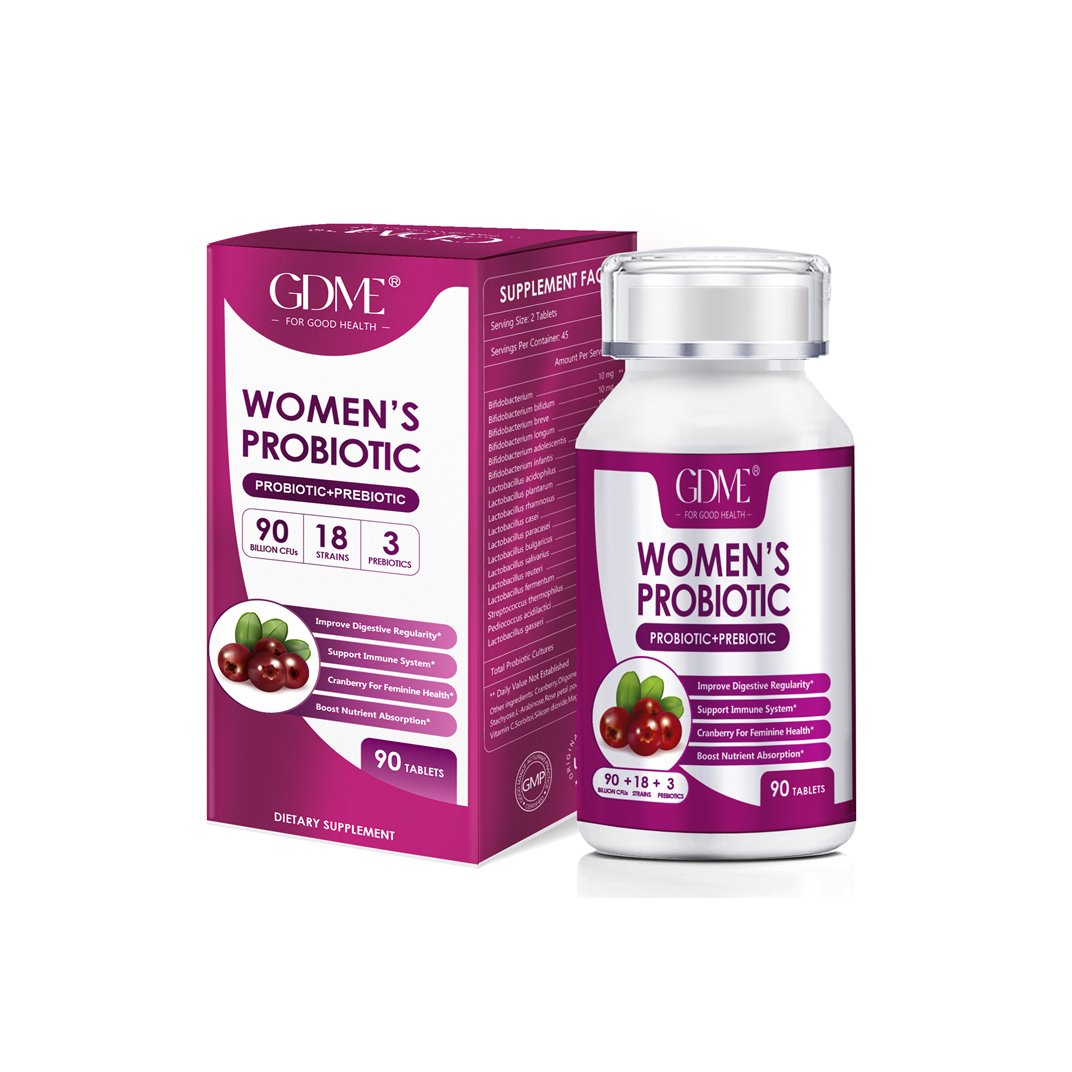 GDME Women's Probiotics, 90 Tablets 90 Billion CFU 18 Strains, Contains Organic Prebiotic Cranberry,Probiotic Supplement for Digestion, Immunity, Women's Health, Soy Gluten Dairy Free